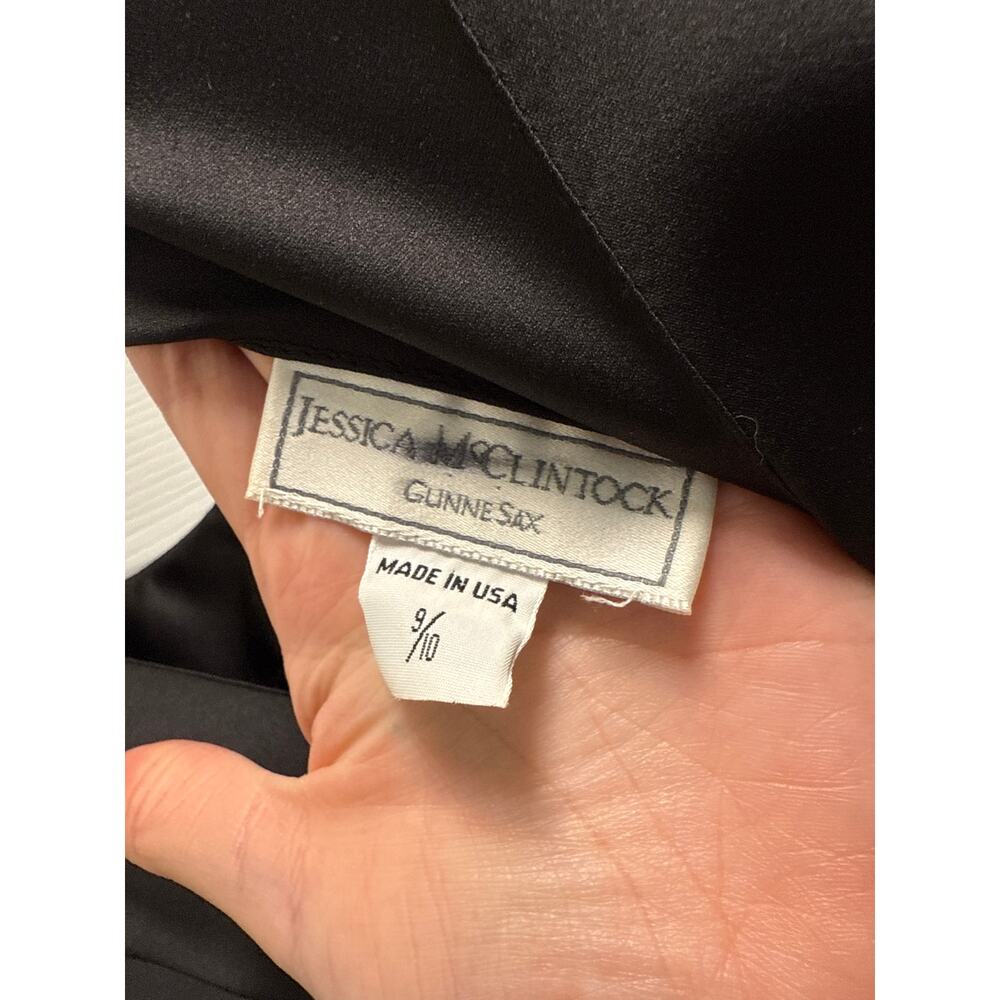 Vintage 80s Gunne Sax Black Maxi Revenge Dress White Bow V-Back Size 10 - Picture 9 of 10